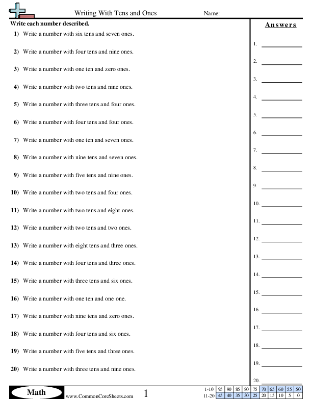 Converting Forms Worksheets - Writing With Tens and Ones  worksheet